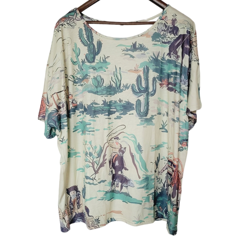 🌺3 For $10 Cowboy Western Print Tee 5XL